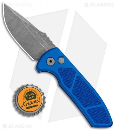 Pro-Tech Les George SBR Automatic Knife Knurled Blue Al (2.6" Acid Wash) - Image 4