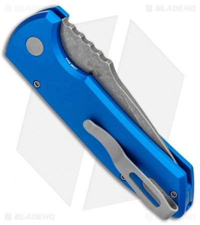 Pro-Tech Les George SBR Automatic Knife Knurled Blue Al (2.6" Acid Wash) - Image 3