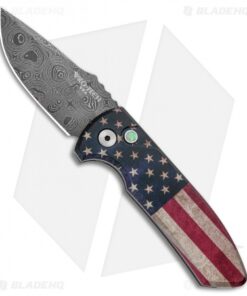Pro-Tech SBR PK Custom Anodized Automatic Knife Vintage Flag (2.6" Damascus)