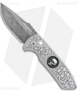 Pro-Tech SBR Steel Custom Automatic Knife Shaw Skull/Barbed Wire (2.6" Damascus)