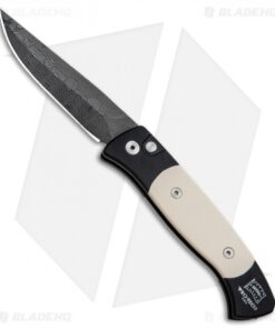 Pro-Tech Brend 2 Small Custom Tuxedo Automatic Knife Micarta (2.9" Damascus)
