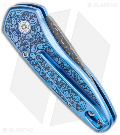 Pro-Tech Sprint Ultimate Custom Knife Blue Ti/Black Lip Pearl (1.95" Damascus) - Image 3