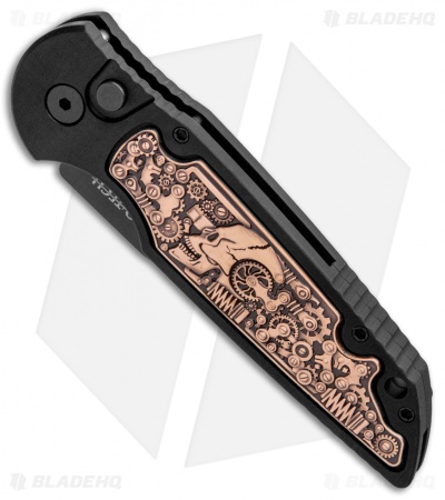 Pro-Tech TR-3 Shaw Steampunk Automatic Knife Copper Inlay (3.3" Black) - Image 2
