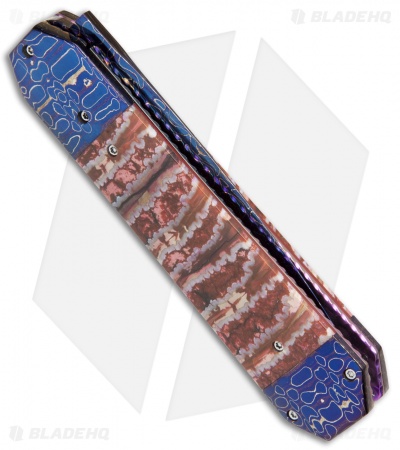 Rainy Vallotton Custom Medium Coffin Dagger Auto Knife Mammoth (4.125" Damascus) - Image 3