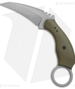 Ryan W Knives UTrap Karambit Fixed Blade Knife OD Green G-10 (3.2" Acid Wash)