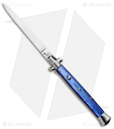 SKM 13" Italian Stiletto Automatic Knife Blue Pearlex (5.7" Satin Flat)