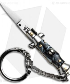 SKM 2.75" Keychain Stiletto Automatic Knife Sim Horn (1.2" Satin Flat)