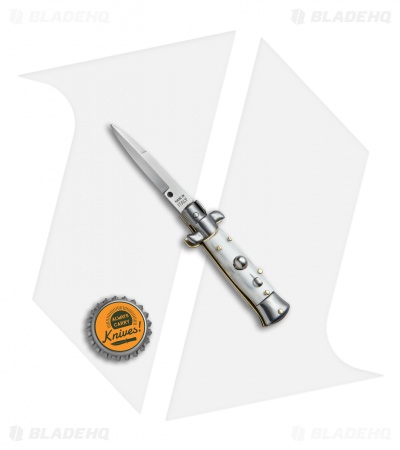 SKM 4.5" Italian Mini Stiletto Automatic Knife White Pearlex (Bayonet) - Image 4