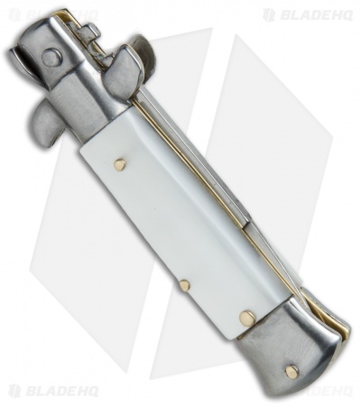 SKM 4.5" Italian Mini Stiletto Automatic Knife White Pearlex (Bayonet) - Image 3