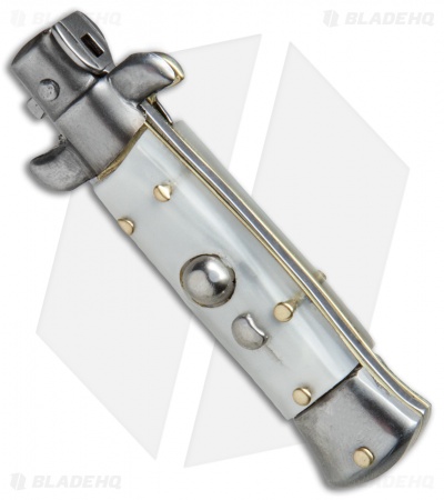 SKM 4.5" Italian Mini Stiletto Automatic Knife White Pearlex (Bayonet) - Image 2