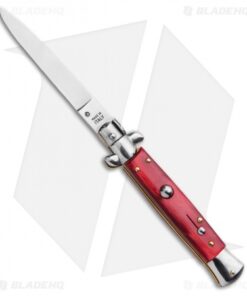 SKM 9" Italian Stiletto Automatic Dagger Knife Red Acrylic (4" Satin)