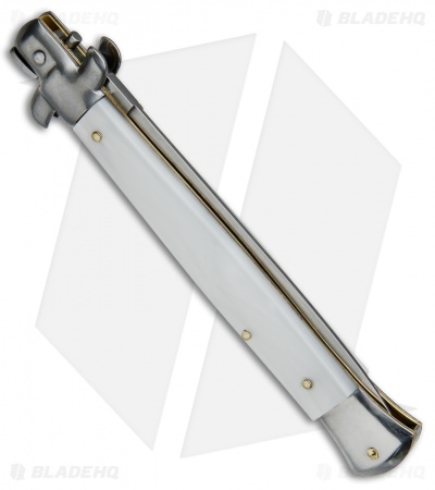 SKM AB 11" Italian Stiletto Automatic Knife White Pearlex (5" Satin Dagger) - Image 2