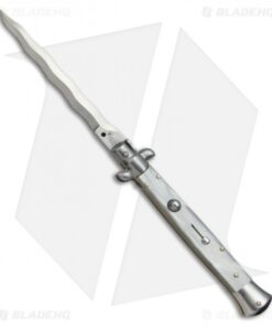 SKM AB 11" Italian Stiletto Automatic Knife Gray Pearlex (5" Satin Kriss)