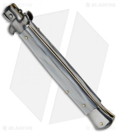 SKM AB 11" Italian Stiletto Automatic Knife Gray Pearlex (5" Satin Kriss) - Image 2