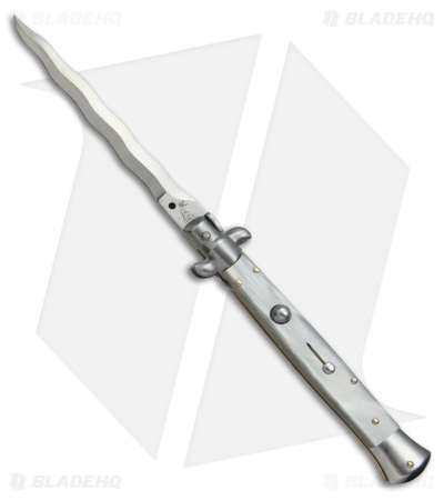 SKM AB 11" Italian Stiletto Automatic Knife Gray Pearlex (5" Satin Kriss)