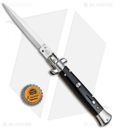SKM AB 9" Italian Stiletto Dagger Automatic Knife Black Acrylic (3.8" Satin) - Image 4