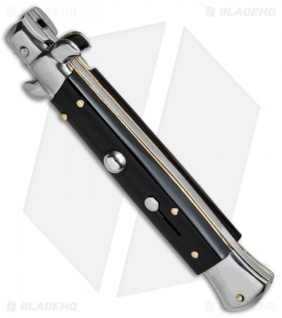 SKM AB 9" Italian Stiletto Dagger Automatic Knife Black Acrylic (3.8" Satin) - Image 2