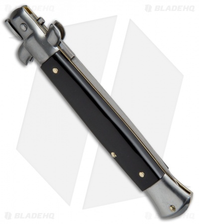 SKM AB 9" Italian Stiletto Automatic Knife Ebony Wood (3.8" Satin Dagger) - Image 3