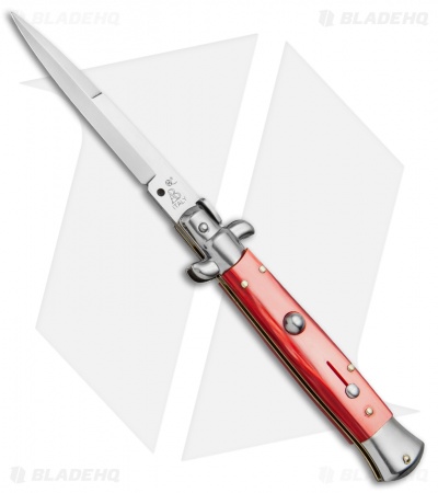 SKM AB 9" Italian Stiletto Automatic Knife Red Pearlex (3.8" Satin Bayonet)