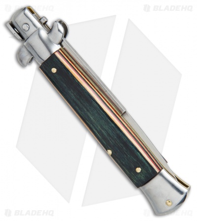 SKM AB 9" Italian Stiletto Automatic Knife Stamina Wood (4" Satin Bayo) - Image 3