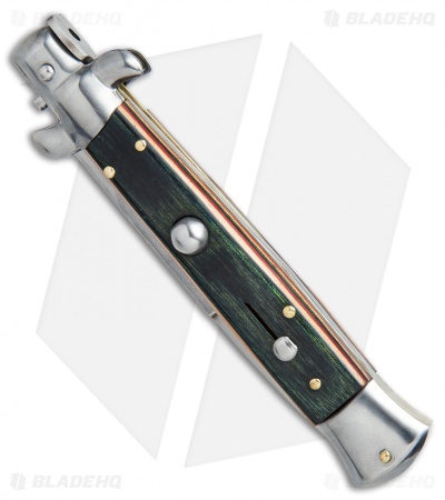 SKM AB 9" Italian Stiletto Automatic Knife Stamina Wood (4" Satin Bayo) - Image 2