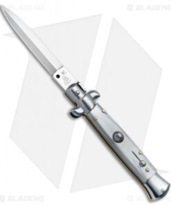 SKM AB 11" Italian Stiletto Automatic Knife Gray Pearlex (5" Satin Dagger)