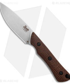 Smith & Sons Brave Fixed Blade Knife Brown Burlap Micarta (3.2" Stonewash D2)