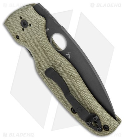 Spyderco Shaman Exclusive Green Canvas Micarta Knife (3.6" DLC M4) C229MPM4BK - Image 3