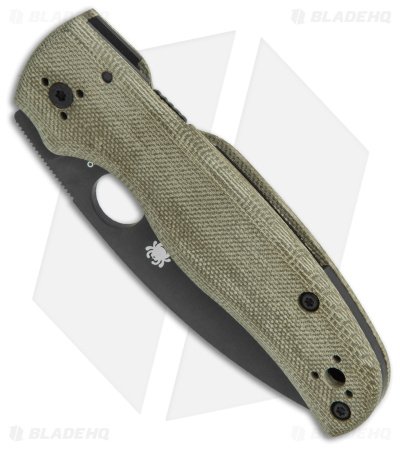 Spyderco Shaman Exclusive Green Canvas Micarta Knife (3.6" DLC M4) C229MPM4BK - Image 2