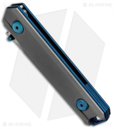 Stedemon ZKC-B02 Liner Lock Knife Gray Titanium/ Blue Ti (3.5" Satin) - Image 2