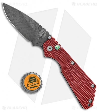 Strider + Pro-Tech SnG Automatic Knife Red Grain Micarta (3.5" Damascus) - Image 4