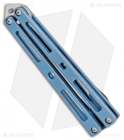 VMX Vallotton/Maverick Custom Balisong Knife Blue Ti (4.25" Satin M390) - Image 2