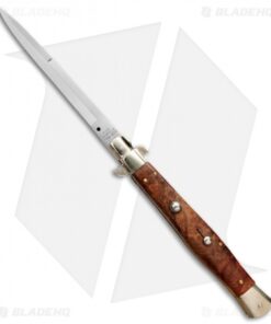 AGA Campolin 13" Burl Wood Automatic Knife Italian Stiletto (Bayonet Plain)