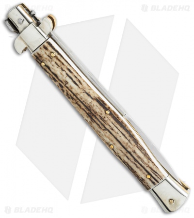 AGA Campolin 13" Picklock Automatic Italian Stiletto Stag Horn (6" Satin Bayo) - Image 2