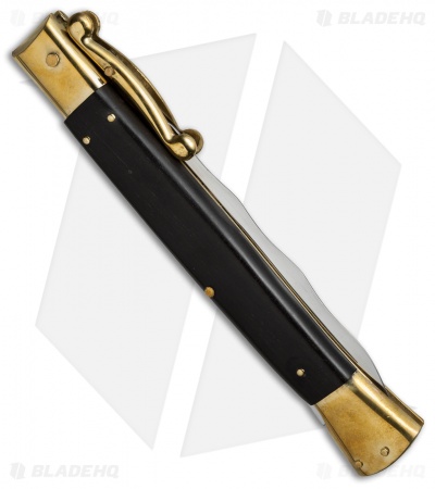 AGA Campolin 13" Swinguard Automatic Knife Brass/Ebony Wood (5.75" Satin Kriss) - Image 3