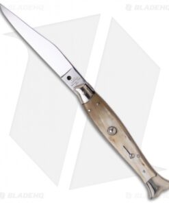 AGA Campolin 10" Automatic Fishtail Picklock Knife Honey Horn (4.5" Satin Bayo)