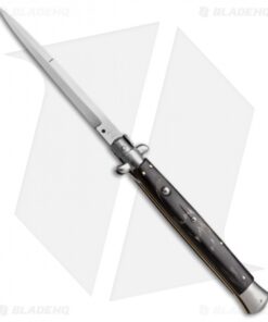 SKM 13" Italian Stiletto Automatic Knife Dark Horn (5.7" Satin Bayonet)