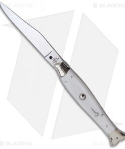 AGA Campolin 10" Automatic Fishtail Picklock Knife White (4.5" Satin Bayo)