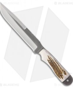 Anza Knives D-FE Fixed Blade Knife Full Elk Bone (7.75" Gray)