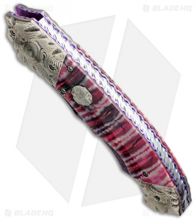 Brandon Vallotton Custom Thorn Automatic Knife Red Molar (3.25" Damascus) - Image 2