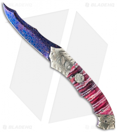 Brandon Vallotton Custom Thorn Automatic Knife Red Molar (3.25" Damascus)