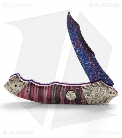 Brandon Vallotton Custom Thorn Automatic Knife Red Molar (3.25" Damascus) - Image 4