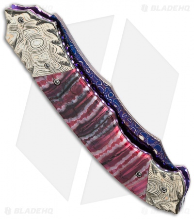 Brandon Vallotton Custom Thorn Automatic Knife Red Molar (3.25" Damascus) - Image 3