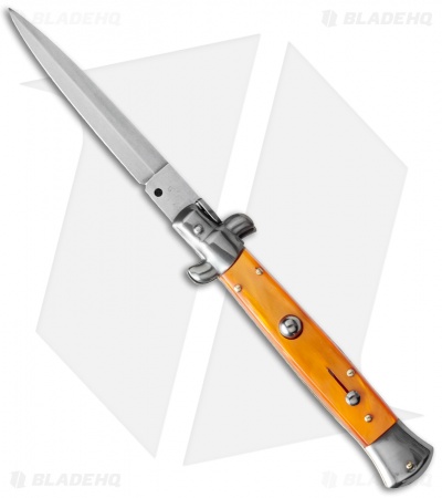 SKM 9" Italian Stiletto Automatic Knife Orange Pearlex (4" Satin Dagger)
