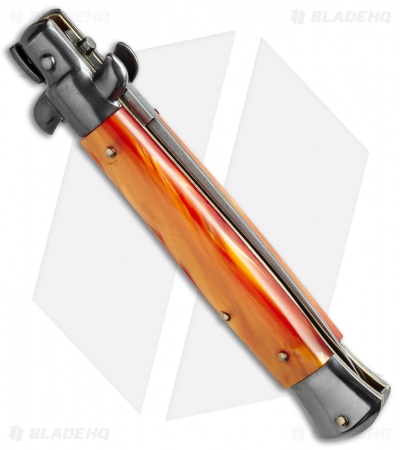SKM 9" Italian Stiletto Automatic Knife Orange Pearlex (4" Satin Dagger) - Image 2