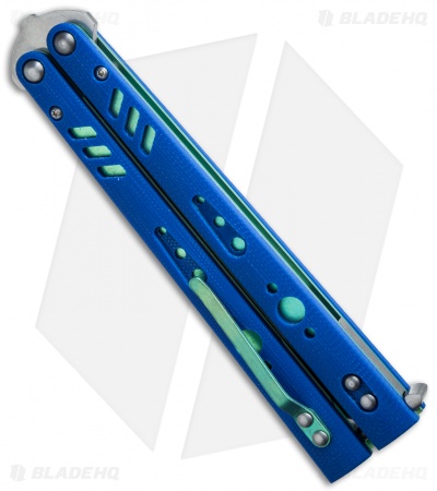 BRS Premium Replicant ALT Balisong Butterfly Knife Blue G-10/Green Ti (4.5" SW) - Image 2
