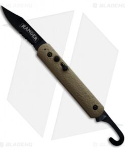 Colonial Ranger Rescue Military Automatic Knife Tan (3" Black Serr)
