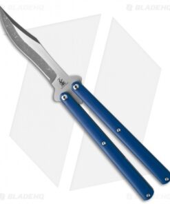 Sam Eddleman Bowie Balisong Knife Blue G-10 (4.25" Acid Wash/Satin)