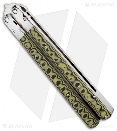 Sam Eddleman Bowie Balisong Butterfly Knife Sculpted Green/Black G10 - Image 2