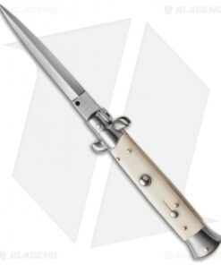 Frank B 9" Italian Stiletto Automatic Knife Sim Ivory (4" Satin Dagger)